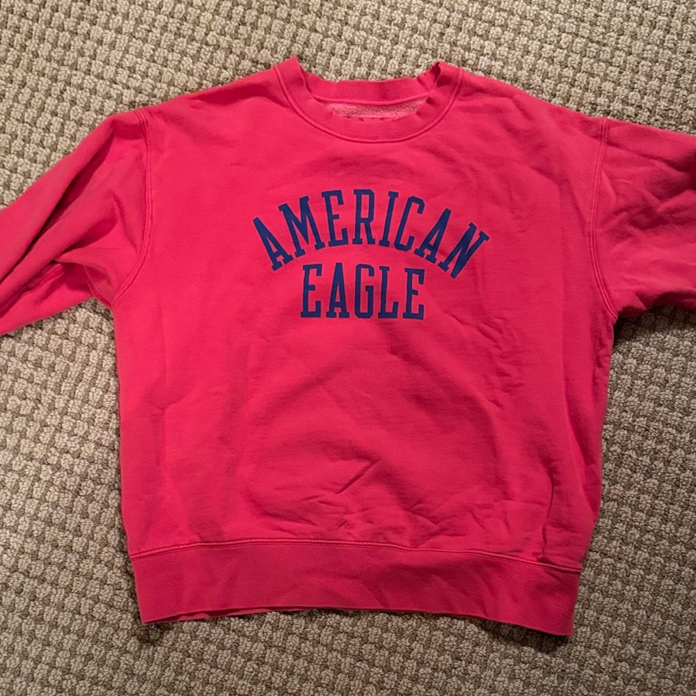 American Eagle Bright Pink Sweatshirt with Blue Logo